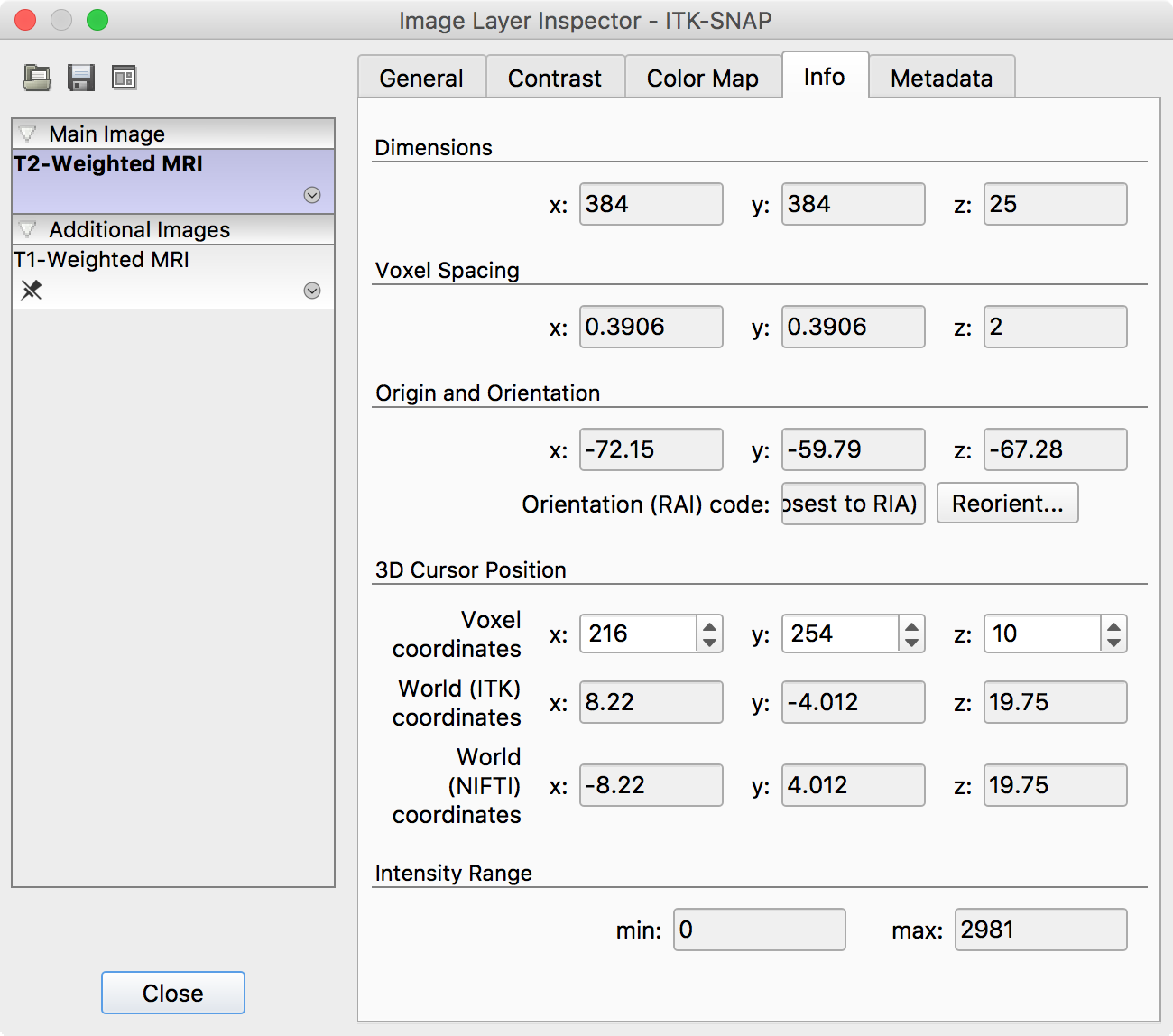 ITK-SNAP image information dialog